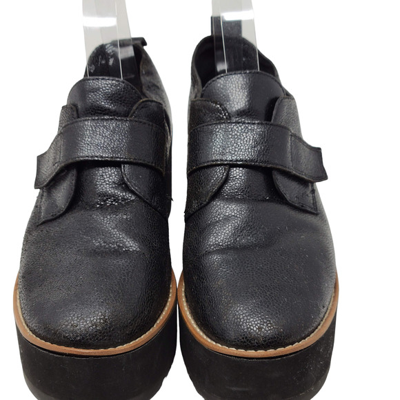 EILEEN FISHER Zola Black Pebbled Leather Platform Wedge Oxford Women's 9 - Picture 5 of 13
